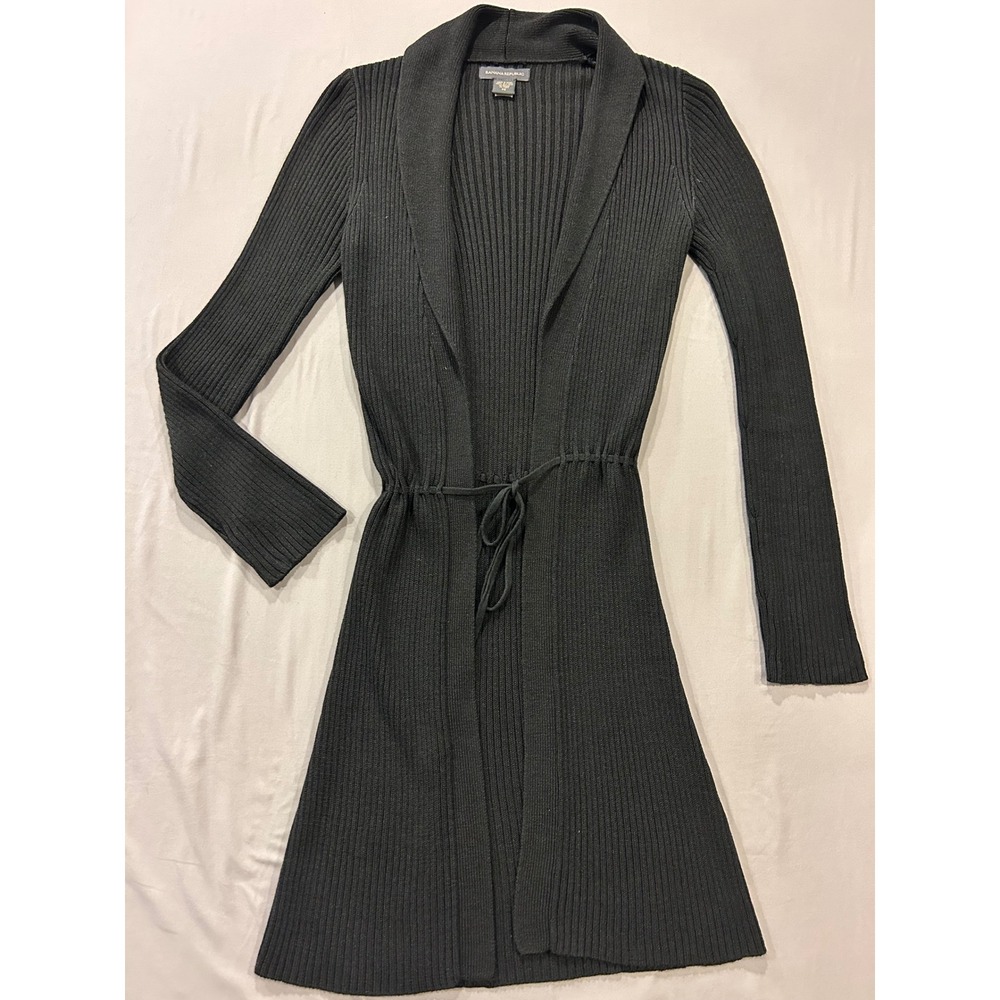 Banana Republic 100% Silk Ribbed Longline Cardigan Shawl Collar Black XS